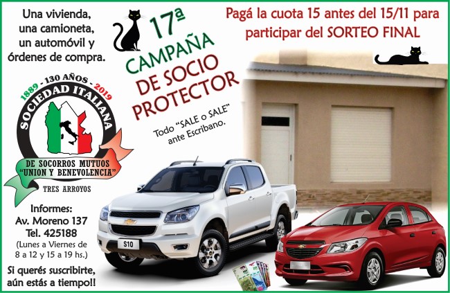 El viernes vencerá la última cuota de la Campaña de Socio Protector de la Sociedad Italiana