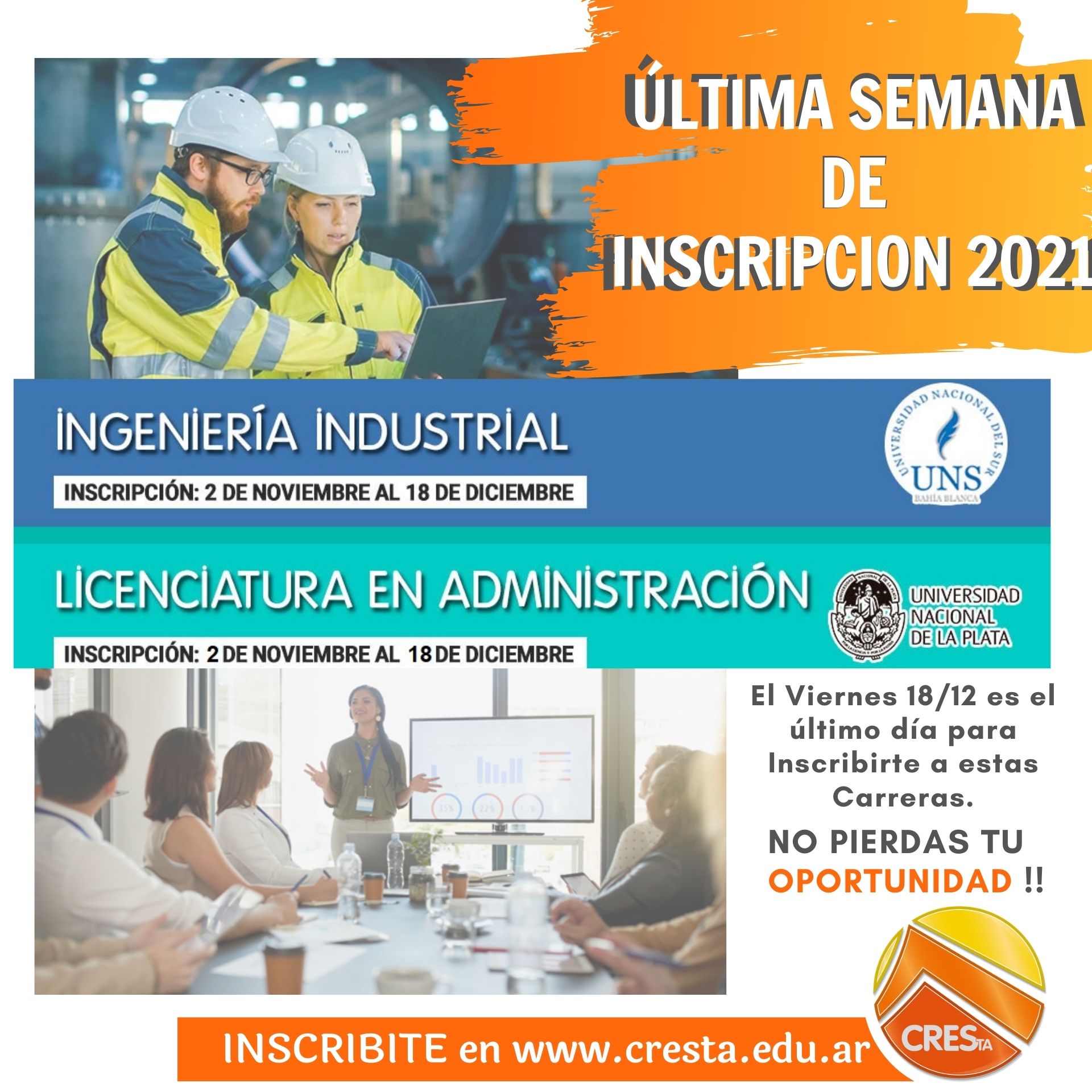 El viernes cierran inscripciones para dos carreras dictadas por CRESTA