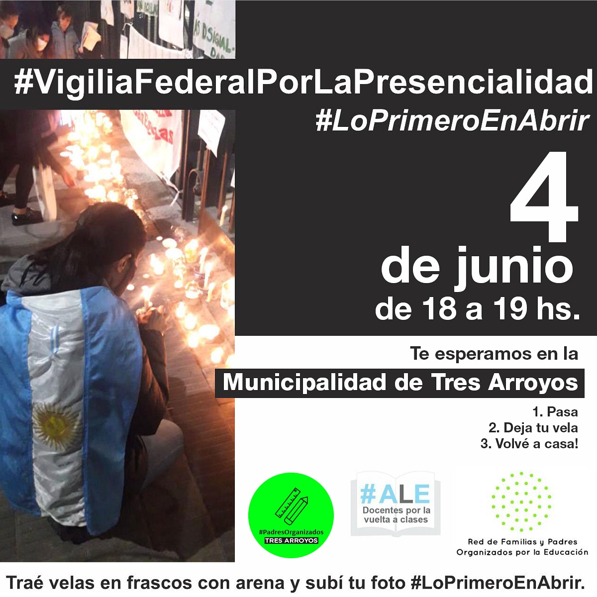 El viernes, Padres Organizados se suma a la vigilia por la presencialidad en las aulas