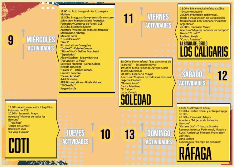 Fiesta del Trigo, edición 53: definieron la grilla de artistas y horarios