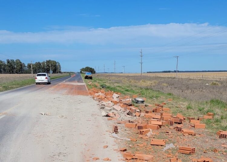 Claromecó: debieron limpiar la ruta tras la caída de ladrillos de un vehículo