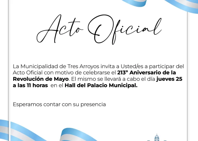 Convocan al acto por el 213º aniversario de la Revolución de Mayo