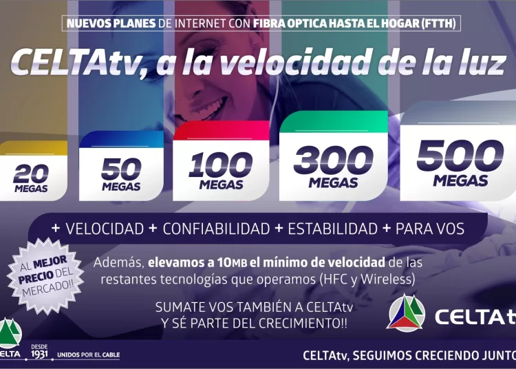 CELTAtv lanzó nuevos planes de Internet de hasta 500 MB por fibra óptica