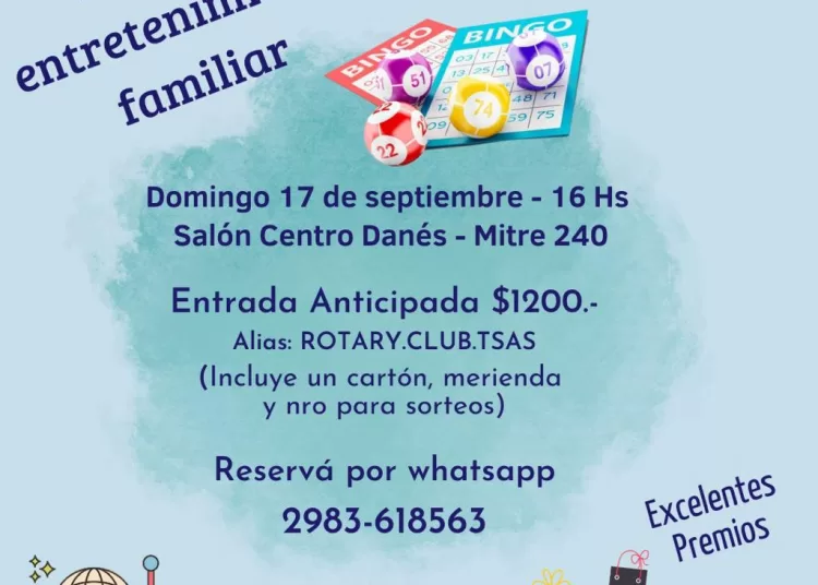 Habrá bingo del Rotary Club Tres Arroyos en Centro Danés