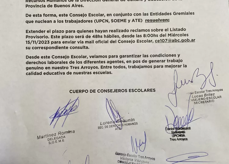 Por reclamos de auxiliares escolares inscriptos, extienden plazos a partir del miércoles 15
