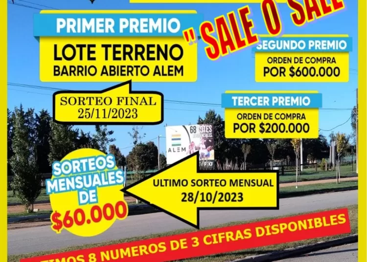 Para aprovechar: quedan apenas cuatro números a la venta de la rifa de Olimpo por un terreno en Barrio Alem