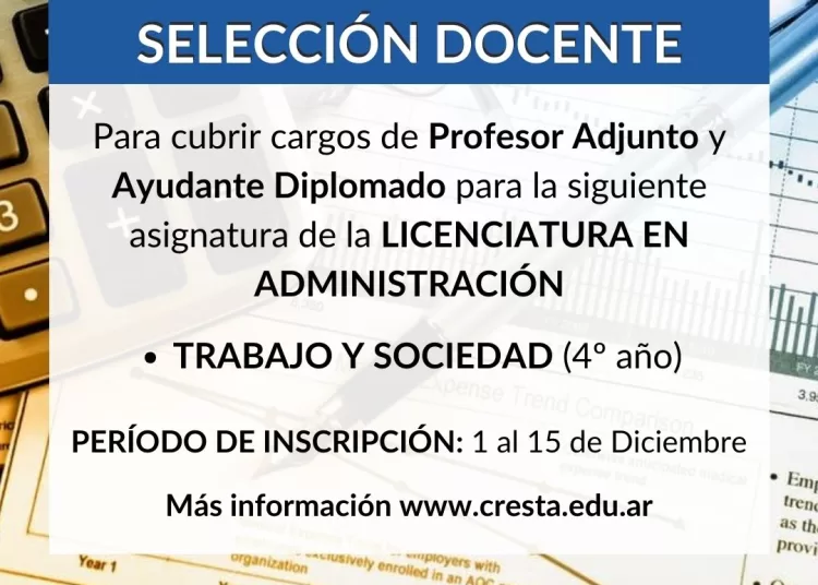 Llaman a cubrir un cargo docente para Ciencias Económicas en CRESTA
