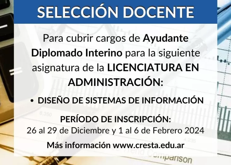 Abren inscripción para cargo docente en CRESTA