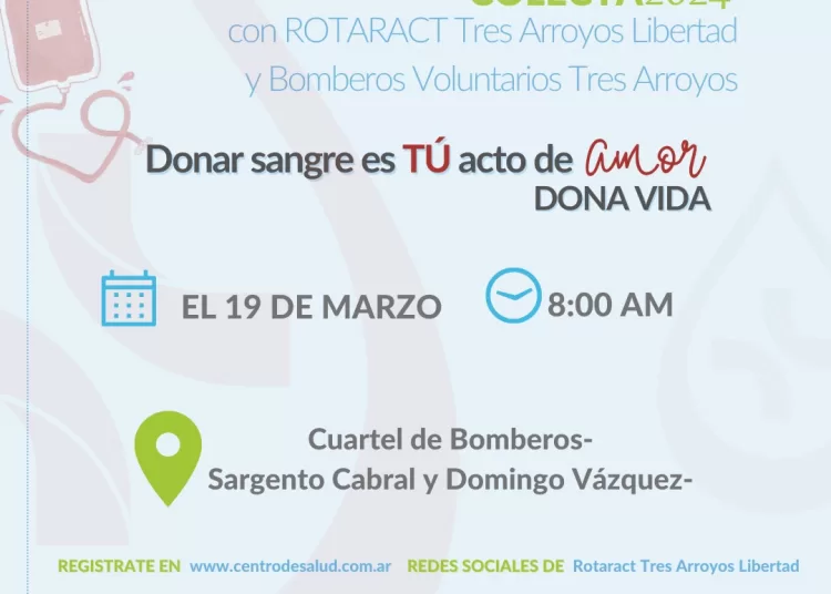 El martes 19, colecta de sangre en Bomberos Voluntarios