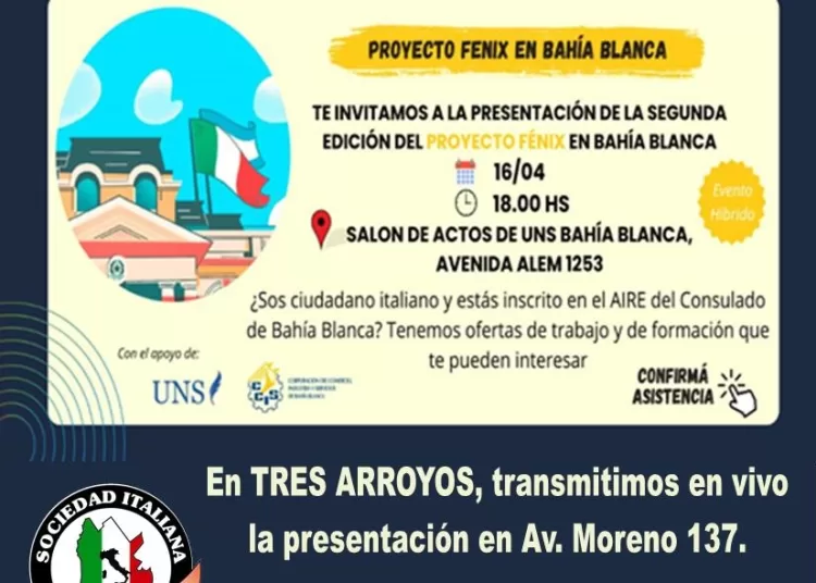 La Sociedad Italiana convoca a la presentación de la iniciativa laboral Proyecto Fénix