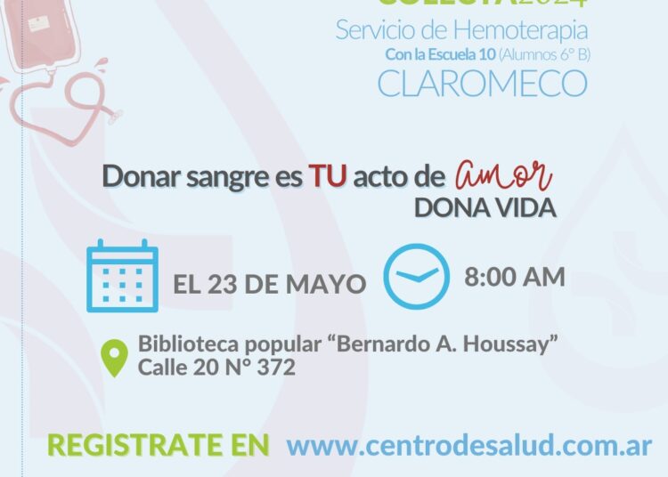 Nueva colecta de sangre con la Escuela 10 de Claromecó