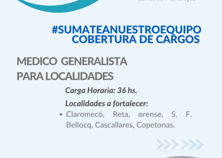 Cobertura de cargo médico para emergencias del Centro Municipal de Salud
