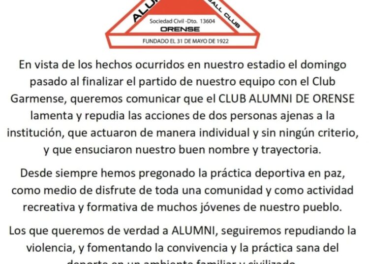 El club Alumni emitió un comunicado