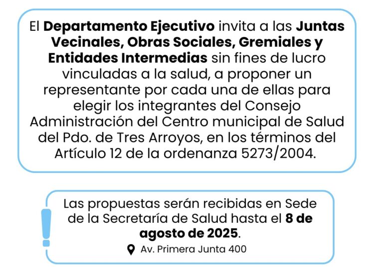 El Departamento Ejecutivo convoca a la elección del Consejo de Administración del Centro Municipal de Salud