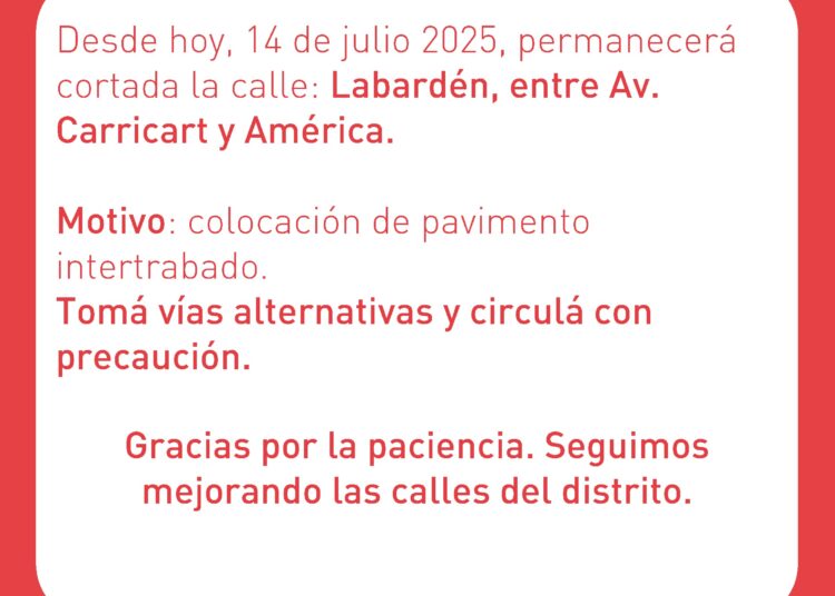 Cháves Municipio: Corte de calle por colocación de pavimento intertrabado en Labardén