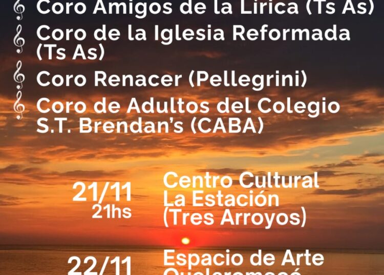 Coros al Atardecer: un encuentro musical unirá a Tres Arroyos y Claromecó este fin de semana largo