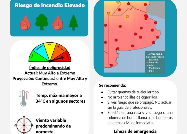 El municipio emitió una alerta por riesgo extremo de incendios forestales en toda la región