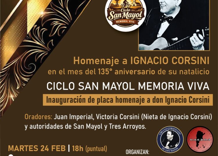 San Mayol rendirá homenaje a Ignacio Corsini con un acto cultural abierto a la comunidad