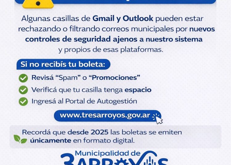 Las nuevas políticas de seguridad digital de Gmail y Outlook afectan la recepción de boletas municipales
