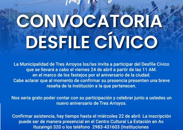 El Municipio de Tres Arroyos convoca a las instituciones locales para el gran desfile por el 142° aniversario