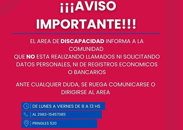 Alerta preventiva: el Área de Discapacidad advierte sobre maniobras de estafas telefónicas