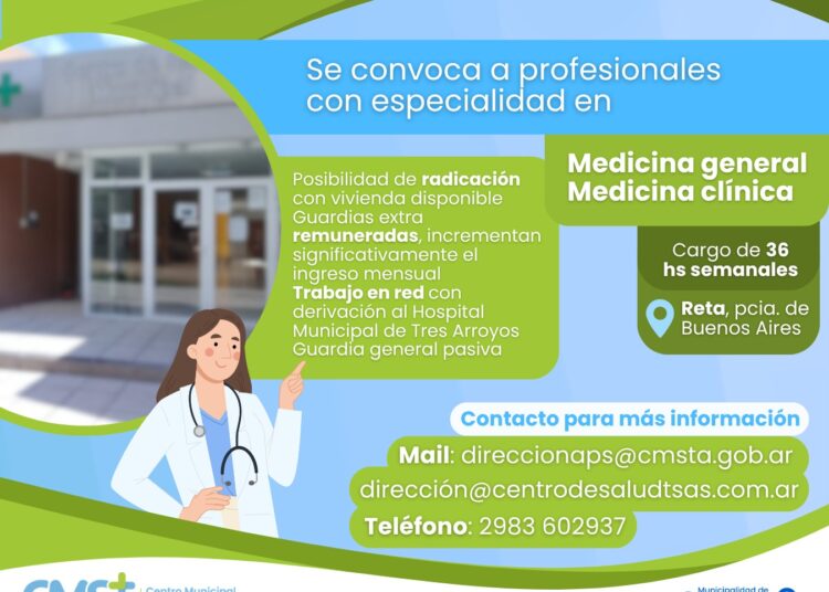 El Centro Municipal de Salud abre convocatoria para médicos clínicos y generalistas en Reta