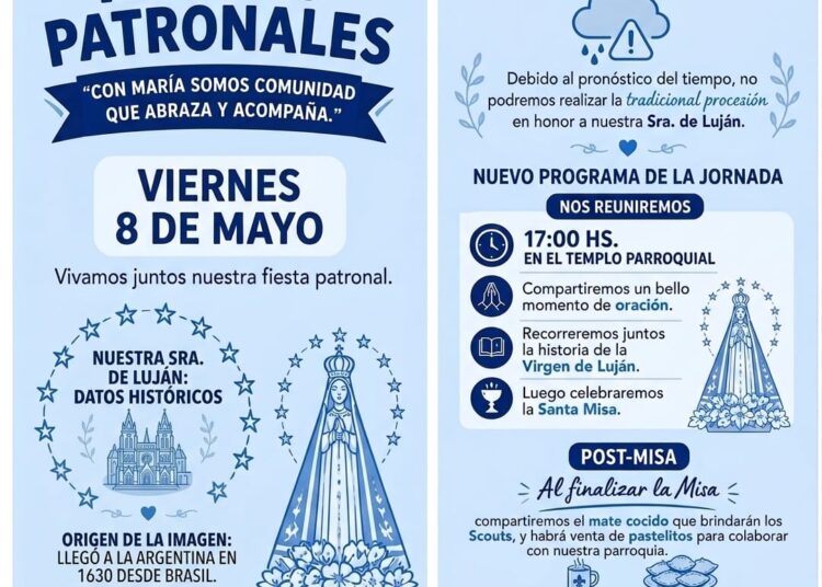 Las Fiestas Patronales de la Virgen de Luján se realizarán sin procesión por el clima
