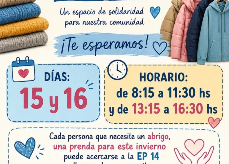 La Escuela Primaria Nº 14 impulsa un ropero solidario abierto a toda la comunidad