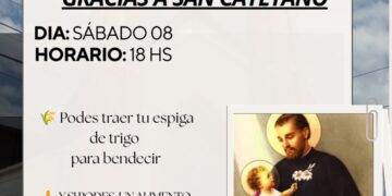 San Cayetano: invitan a una misa de acción de gracias con bendición de espigas y colecta solidaria